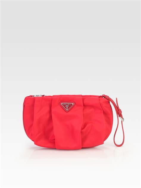 red prada pouch|Prada nylon wrist pouch.